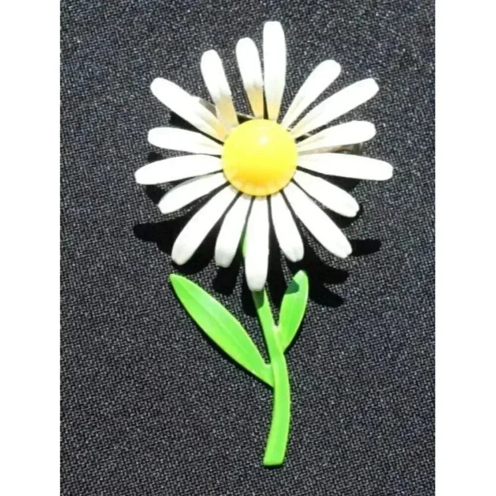 Vintage WHITE SUNFLOWER Metal Retro FlowerCostume Brooch Pin Jewelry